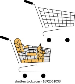 Shopping cart with a set of food