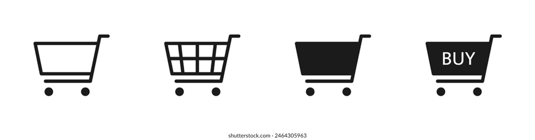 Shopping cart set icon on white background. Simple supermarket vector