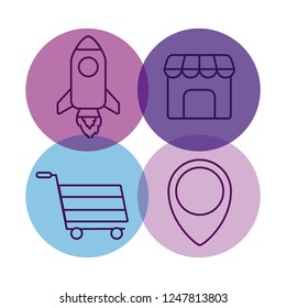 shopping cart with set icons