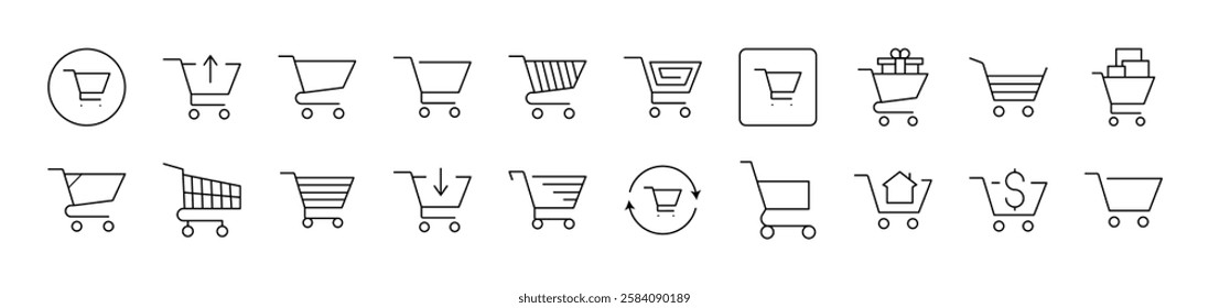 Shopping Cart Set of Thin Icons. Editable Stroke. Suitable for Web Sites, Books, Cards, Apps 