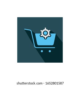 Shopping cart with setting sign flat icon 