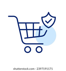 Shopping cart and shield with checkmark. Secure online shopping. Pixel perfect icon