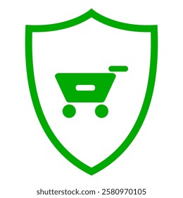 Shopping cart and shield on white