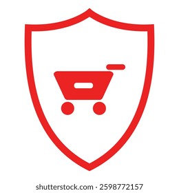 Shopping cart and shield on white