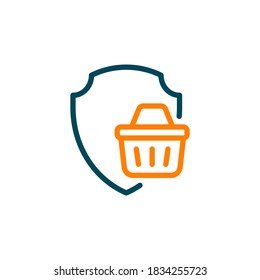 Shopping cart with shield. Secure purchase icon concept isolated on white background. Vector illustration
