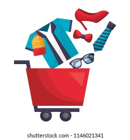 shopping cart with shirt and accessories