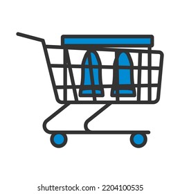 Shopping Cart With Shoes In Box Icon. Editable Bold Outline With Color Fill Design. Vector Illustration.