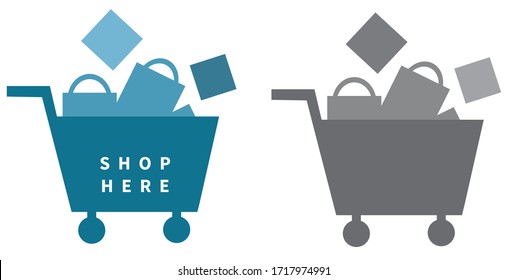 Shopping Cart Shop Here Online Store Icon Sell Adv Vector