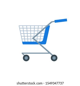 Shopping cart or shop supermarket trolley baskets vector flat isolated icon.