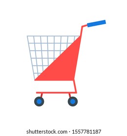 Shopping cart or shop supermarket trolley baskets vector flat isolated icon.