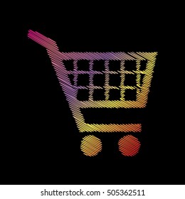 Shopping cart sign. Coloful chalk effect on black backgound.