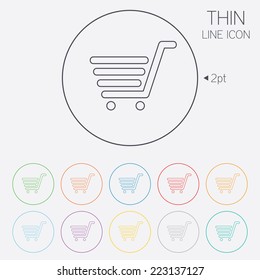 Shopping Cart sign icon. Online buying button. Thin line circle web icons with outline. Vector