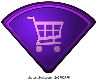 Shopping Cart Sign on a Triangular Purple Shape, Vector Illustration isolated on White Background. 