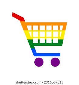 Shopping cart sign. Rainbow gay LGBT rights colored Icon at white Background. Illustration.