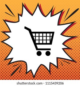 Shopping cart sign. Vector. Comics style icon on pop-art background.