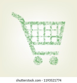 Shopping cart sign. Vector. Green hexagon rastered icon and noised opacity and size at light green background with central light.