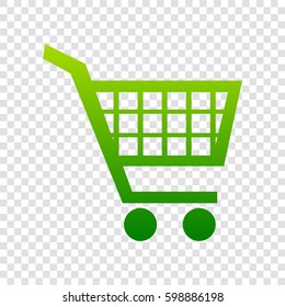 Shopping cart sign. Vector. Green gradient icon on transparent background.