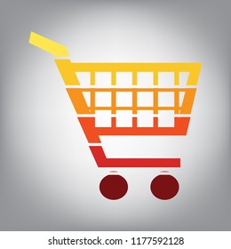 Shopping cart sign. Vector. Horizontally sliced icon with colors from sunny gradient in gray background.