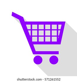 Shopping cart sign. Violet icon with flat style shadow path.