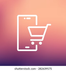 Shopping cart signboard icon thin line for web and mobile, modern minimalistic flat design. Vector white icon on gradient mesh background.