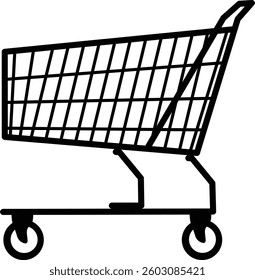 A shopping cart silhouette on a white background