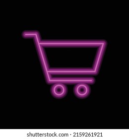 Shopping cart simple icon vector. Flat design. Purple neon style on black background.ai
