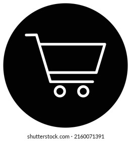 Shopping cart simple icon vector. Flat design. White icon on black circle. White background.ai