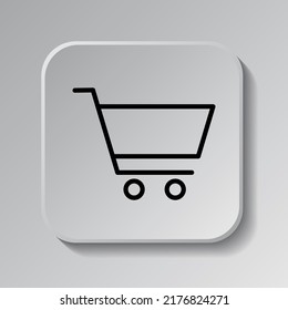 Shopping cart simple icon vector. Flat design. Black icon on square button with shadow. Grey background.ai