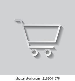 Vector de icono simple del carro de la compra. Diseño plano. Estilo de papel con sombra. Fondo gris.ai