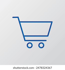 Shopping cart simple icon vector. Flat design. Paper cut design. Cutted blue symbol with shadow. Gray background.ai