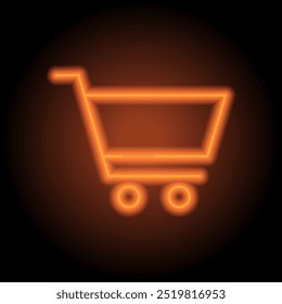 Vetor de ícone simples do carrinho de compras. Design plano. Néon laranja no fundo preto.ai