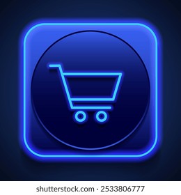 Vetor de ícone simples do carrinho de compras. Design plano. Estilo de néon azul no botão. Com shadow.ai