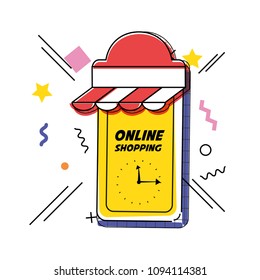 shopping cart with smartphone on line