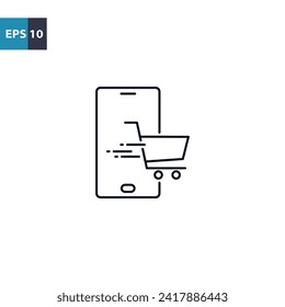 Shopping cart with smartphone outline icon Vector illustration