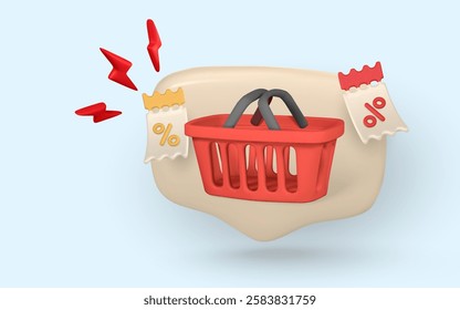 Shopping cart, speech bubble, discount, promotion, sale, shopping concept. Shopping bag for buy and sale. Vector illustration.