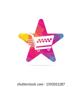 Shopping cart star shape concept vector logo design. Shopping logo design. On-line shopping app icon.