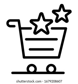Shopping cart and stars icon. Outline shopping cart and stars vector icon for web design isolated on white background