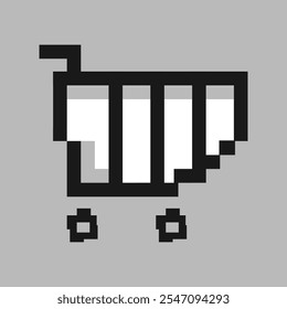 Shopping cart in the style of pixel art. Vector illustration