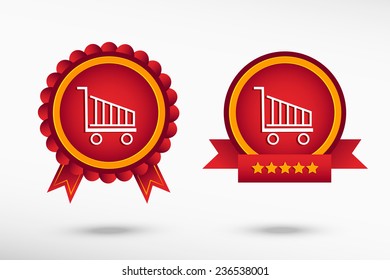 Shopping cart stylish quality guarantee badges. Colorful Promotional Labels