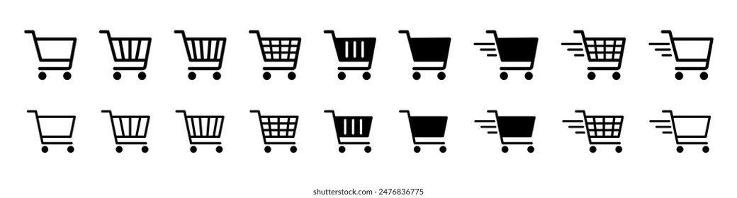 Shopping cart. Supermarket basket vector set. Store checkout isolated icon.