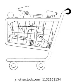 shopping cart with supermarket products