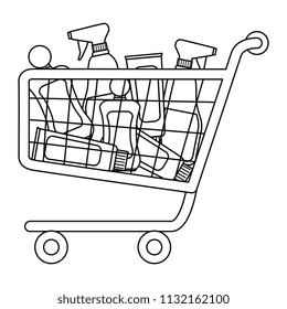 shopping cart with supermarket products