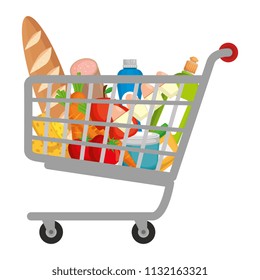 shopping cart with supermarket products