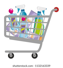 shopping cart with supermarket products