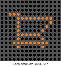 Shopping cart symbol vector illustration. Small light dots on LCD screen. Pixel icon.
