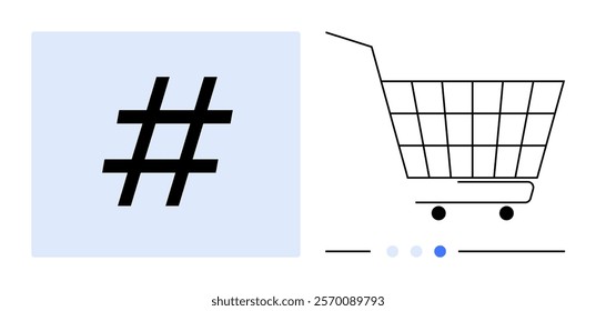 Shopping cart and tag symbol on a light blue background. The themes include social media, e-commerce, marketing, online shopping, and digital communication. Simple and modern style