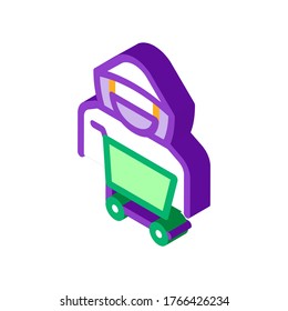 Shopping Cart Thief Icon Vector. Isometric Shopping Cart Thief Sign. Isolated Contour Symbol Illustration