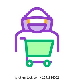 Shopping Cart Thief Icon Vector. Outline Shopping Cart Thief Sign. Isolated Contour Symbol Illustration