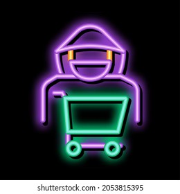 Shopping Cart Thief neon light sign vector. Glowing bright icon Shopping Cart Thief Sign. Isolated Contour Symbol Illustration