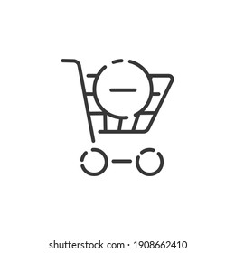 Icono de línea delgada del carro de la compra. Borrar el producto. ilustración de vector de comercio de esquema